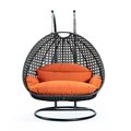 Leisuremod Charcoal Wicker Hanging 2 person Egg Swing Chair with Orange Cushions ESCCH-57OR